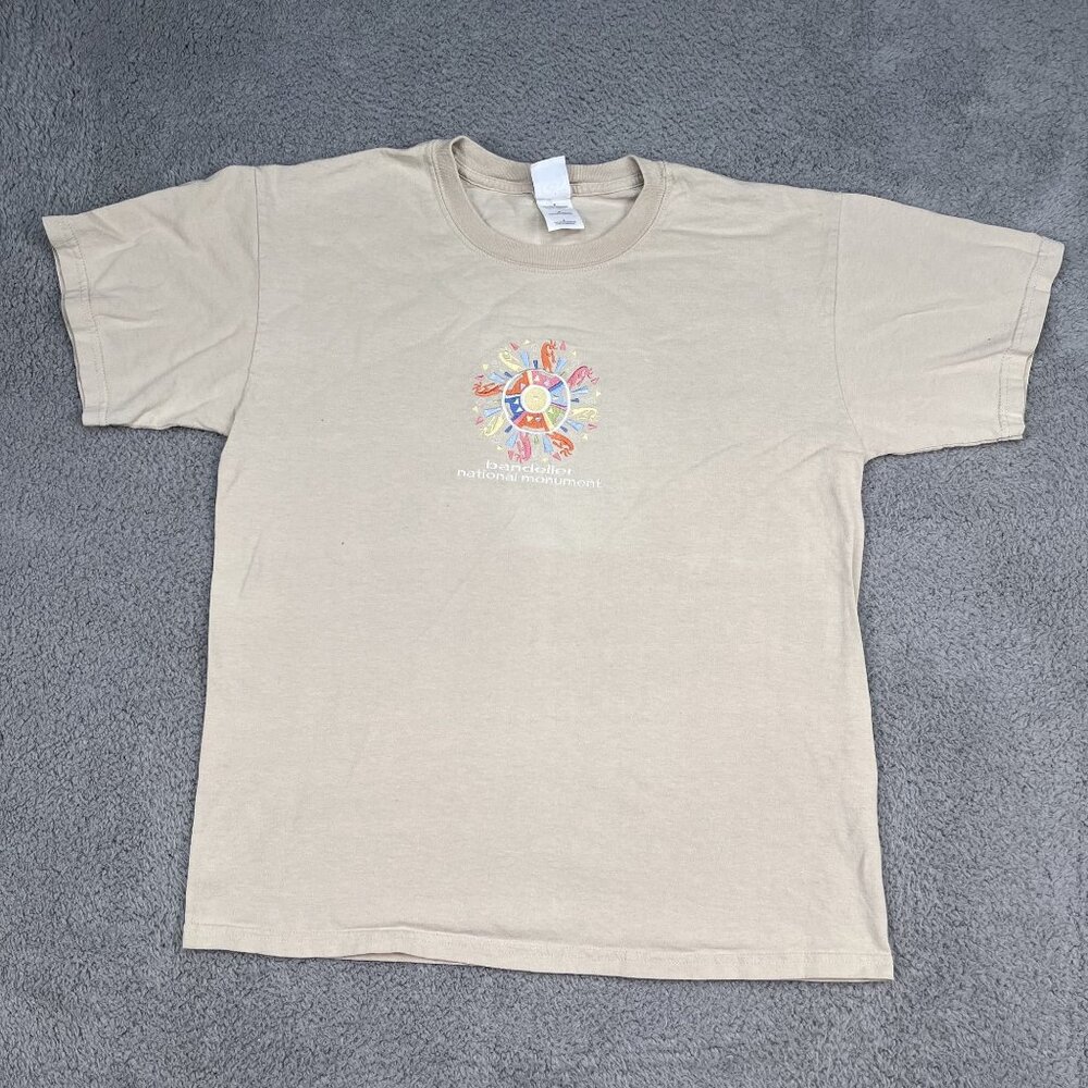 VTG Bandolier National‎ Monument Tan Embroidered Kokopelli T-Shirt Sz Large